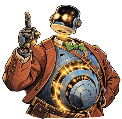 Dynamo, o professor robô de Deadlock, levantando um dedo como quem tem uma teoria.